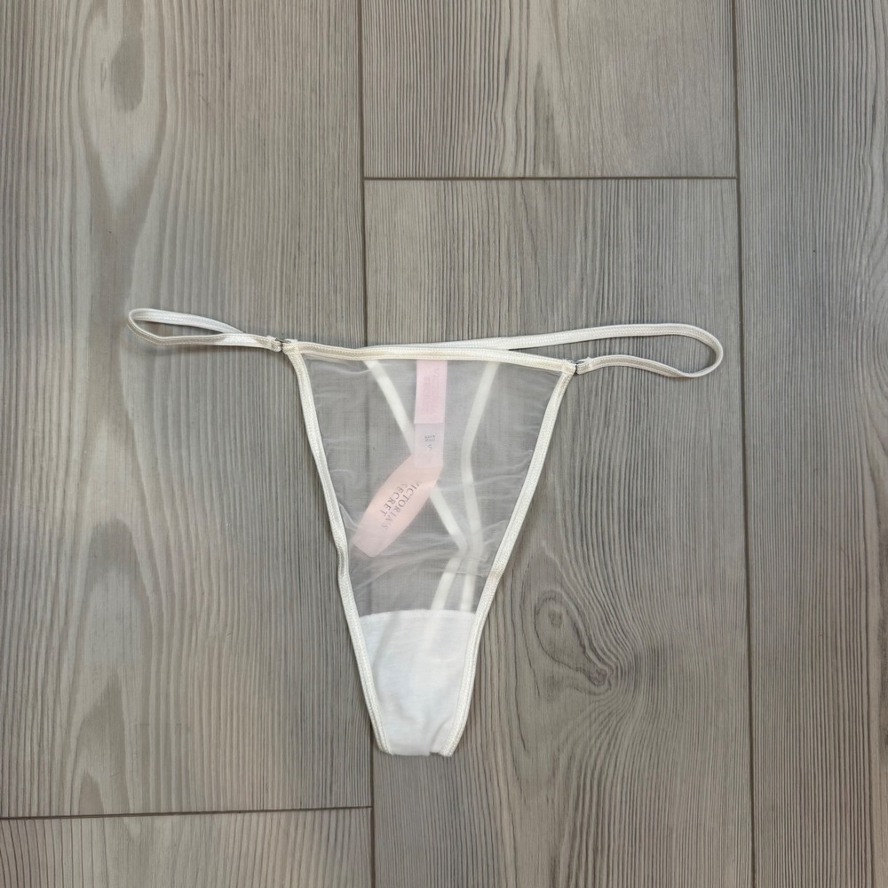 Vintage Victoria's Secret Sheer Mesh V-String Thong White Y2K NWT Small 1291